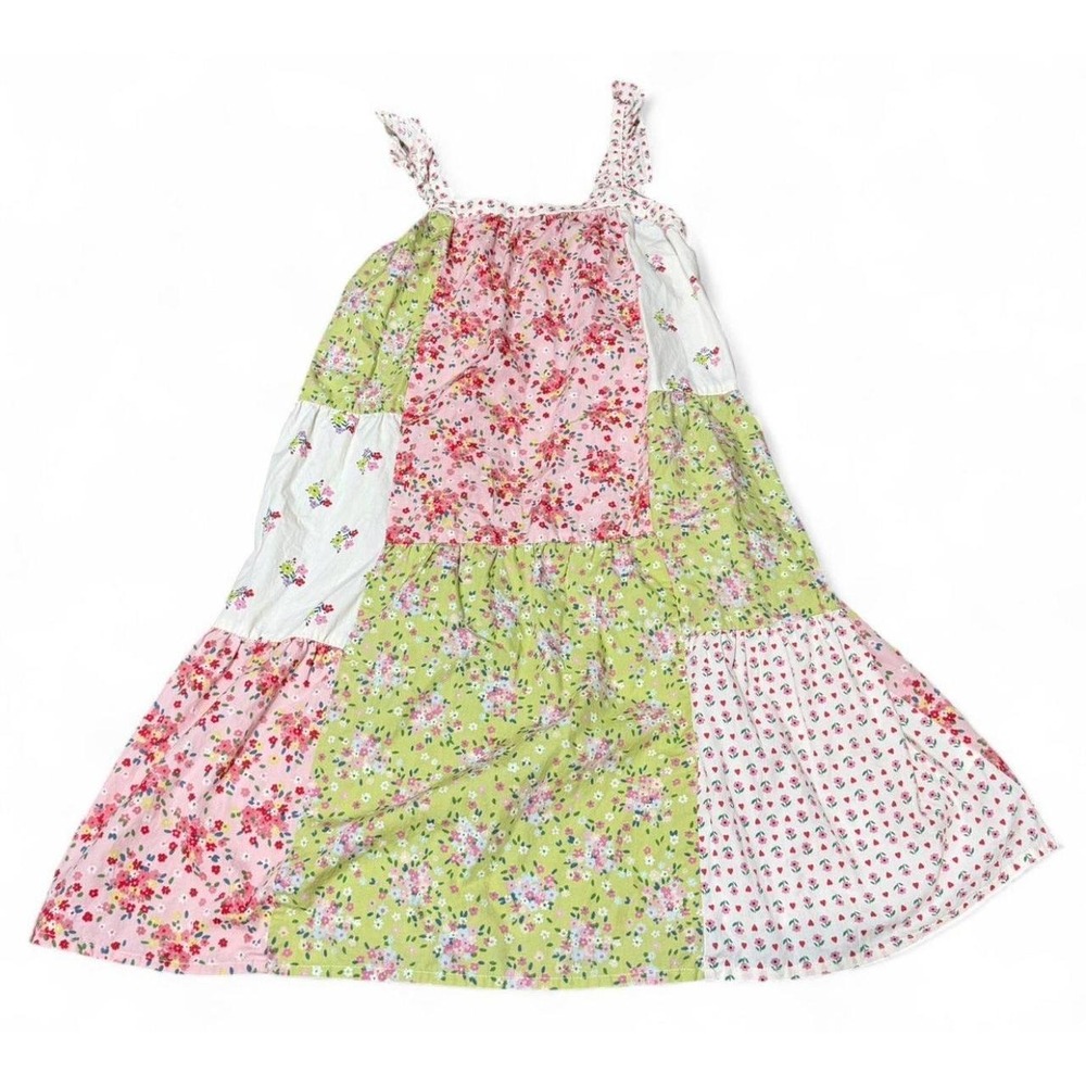 H&M Girls Size 8 Floral Patchwork Maxi Dress Pink Green Cottagecore